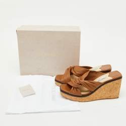 Pre Owned Jimmy Choo Brown Leather Narisa Cork Platform Wedge Sandals Size 41
