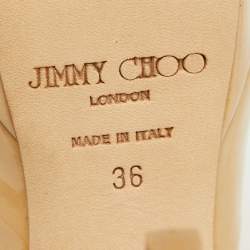 Pre Owned Jimmy Choo Beige Patent Leather Nova Peep Toe Platform Slingback Pumps Size 36