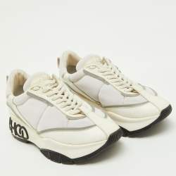 Pre Owned Jimmy Choo White Neoprene and Leather Raine Lace Up Sneakers Size 35.5