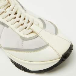 Pre Owned Jimmy Choo White Neoprene and Leather Raine Lace Up Sneakers Size 35.5