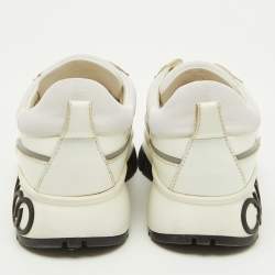 Pre Owned Jimmy Choo White Neoprene and Leather Raine Lace Up Sneakers Size 35.5