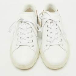 Pre Owned Jimmy Choo White Leather and Glitter Detail Diamond Low Top Sneakers Size 37