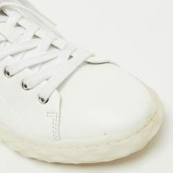 Pre Owned Jimmy Choo White Leather and Glitter Detail Diamond Low Top Sneakers Size 37