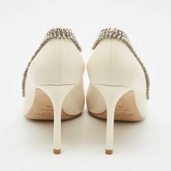 Pre Owned Jimmy Choo Cream Leather Crystal Embellished Romy Pointed Toe Pumps Size 38