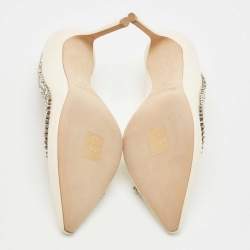 Pre Owned Jimmy Choo Cream Leather Crystal Embellished Romy Pointed Toe Pumps Size 38