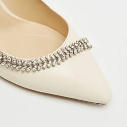 Pre Owned Jimmy Choo Cream Leather Crystal Embellished Romy Pointed Toe Pumps Size 38