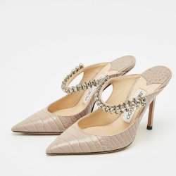 Pre Owned Jimmy Choo Beige Croc Embossed Leather Bing Mules Size 34