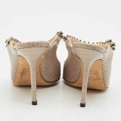 Pre Owned Jimmy Choo Beige Croc Embossed Leather Bing Mules Size 34