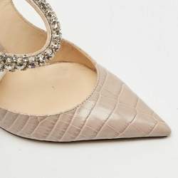 Pre Owned Jimmy Choo Beige Croc Embossed Leather Bing Mules Size 34