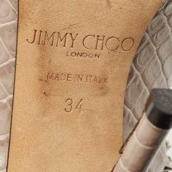 Pre Owned Jimmy Choo Beige Croc Embossed Leather Bing Mules Size 34