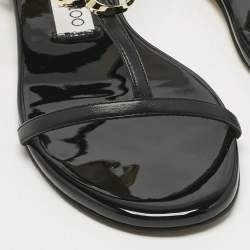 مملوكة مسبقًا Jimmy Choo Black Leather Alodie Flat Sandals Size 37
