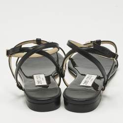 مملوكة مسبقًا Jimmy Choo Black Leather Alodie Flat Sandals Size 37