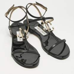 مملوكة مسبقًا Jimmy Choo Black Leather Alodie Flat Sandals Size 37