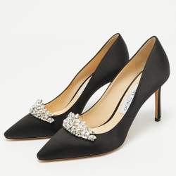 Pre Owned Jimmy Choo Black Satin Crystal Embellished Pumps Size 38