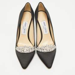 Pre Owned Jimmy Choo Black Satin Crystal Embellished Pumps Size 38