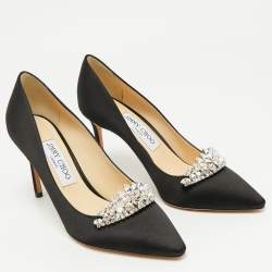 Pre Owned Jimmy Choo Black Satin Crystal Embellished Pumps Size 38