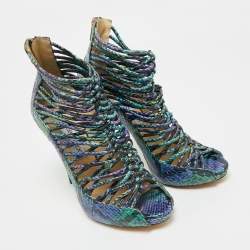 Pre Owned Jimmy Choo Multicolor Snakeskin Leather Quaker Elaphe Snake Sandals Size 40