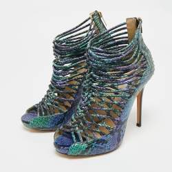 Pre Owned Jimmy Choo Multicolor Snakeskin Leather Quaker Elaphe Snake Sandals Size 40