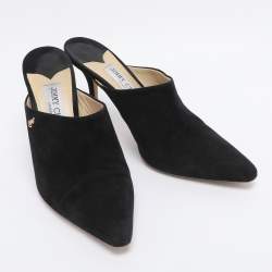 Pre Owned Jimmy Choo Black Suede Rya Mules Size 38.5