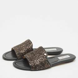Pre Owned Jimmy Choo Bronze Glitter Nanda Flat Slides Size 41.5