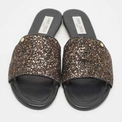 Pre Owned Jimmy Choo Bronze Glitter Nanda Flat Slides Size 41.5
