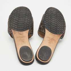 Pre Owned Jimmy Choo Bronze Glitter Nanda Flat Slides Size 41.5