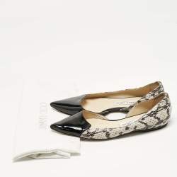 Pre Owned Jimmy Choo Black/Grey Patent Leather and Python Embossed Leather D'orsay Flats Size 37