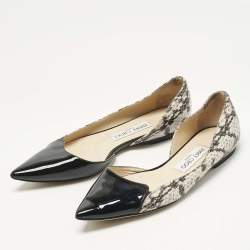 Pre Owned Jimmy Choo Black/Grey Patent Leather and Python Embossed Leather D'orsay Flats Size 37