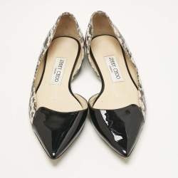 Pre Owned Jimmy Choo Black/Grey Patent Leather and Python Embossed Leather D'orsay Flats Size 37