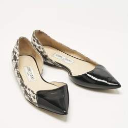 Pre Owned Jimmy Choo Black/Grey Patent Leather and Python Embossed Leather D'orsay Flats Size 37