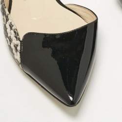 Pre Owned Jimmy Choo Black/Grey Patent Leather and Python Embossed Leather D'orsay Flats Size 37