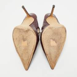 Pre Owned Jimmy Choo Burgundy Croc Embossed Leather Bing 100 Mules Size 40