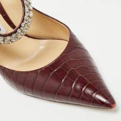 Pre Owned Jimmy Choo Burgundy Croc Embossed Leather Bing 100 Mules Size 40