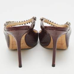 Pre Owned Jimmy Choo Burgundy Croc Embossed Leather Bing 100 Mules Size 40