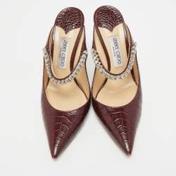Pre Owned Jimmy Choo Burgundy Croc Embossed Leather Bing 100 Mules Size 40