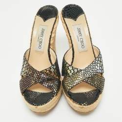Pre Owned Jimmy Choo Multicolor Croc-Embossed Leather  Platform Wedge Sandals Size 39