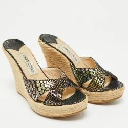 Pre Owned Jimmy Choo Multicolor Croc-Embossed Leather  Platform Wedge Sandals Size 39