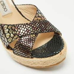Pre Owned Jimmy Choo Multicolor Croc-Embossed Leather  Platform Wedge Sandals Size 39