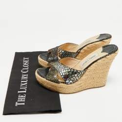 Pre Owned Jimmy Choo Multicolor Croc-Embossed Leather  Platform Wedge Sandals Size 39