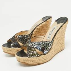 Pre Owned Jimmy Choo Multicolor Croc-Embossed Leather  Platform Wedge Sandals Size 39