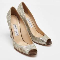 Pre Owned Jimmy Choo Metallic Coarse Glitter Baxen Peep Toe Wedge Pumps Size 39