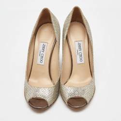 Pre Owned Jimmy Choo Metallic Coarse Glitter Baxen Peep Toe Wedge Pumps Size 39