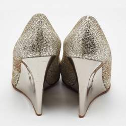 Pre Owned Jimmy Choo Metallic Coarse Glitter Baxen Peep Toe Wedge Pumps Size 39