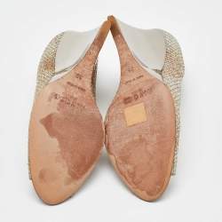 Pre Owned Jimmy Choo Metallic Coarse Glitter Baxen Peep Toe Wedge Pumps Size 39