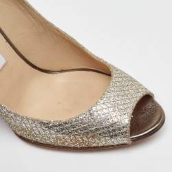 Pre Owned Jimmy Choo Metallic Coarse Glitter Baxen Peep Toe Wedge Pumps Size 39