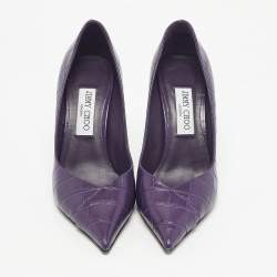 Pre Owned حذاء كعب عالي جيمي تشو جلد منقوش بلون أرجواني مقدمة مدببة مقاس 39