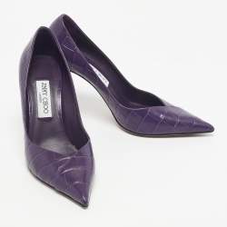 Pre Owned حذاء كعب عالي جيمي تشو جلد منقوش بلون أرجواني مقدمة مدببة مقاس 39