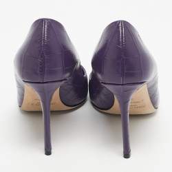 Pre Owned حذاء كعب عالي جيمي تشو جلد منقوش بلون أرجواني مقدمة مدببة مقاس 39