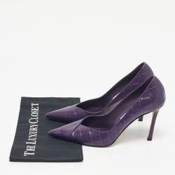 Pre Owned حذاء كعب عالي جيمي تشو جلد منقوش بلون أرجواني مقدمة مدببة مقاس 39