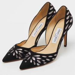 Pre Owned Jimmy Choo Black/Silver Suede and Glitters Pointed Pumps Size 37